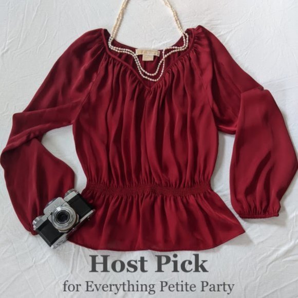 MICHAEL Michael Kors Tops - Michael Kors Red Satiny Blouse w Cinched Waist